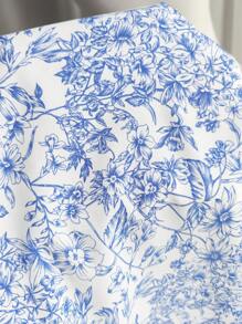 Rafferiza Women's Vacation Blue Romantic Elegant Ditsy Floral Shirred Puff Sleeve Cinched Waist A-Line Casual Holiday Valentine's Day Occasion Bow Dress, Multiple Wearing Styles, Spring/Summer New Arrival Graduation Spring Dress Beach Women Outfits Sun Slits Long Maxi Dress - Blue and White - View 3