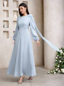 Veilorie Women's Elegant Solid Color 3D Floral Decoration Dress - Blue - View 2