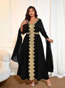 Cravure Áo choàng tay dài chắp vá phong cách cỡ lớn cho nữ, áo choàng ren trơn cho nữ - màu đen - Xem 4