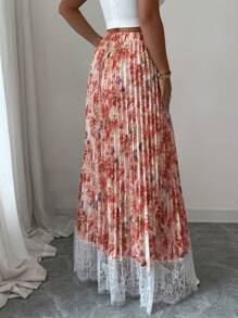 Elenzga 波西米亚印花拼布荷叶边下摆 A 字裙，女款，春夏