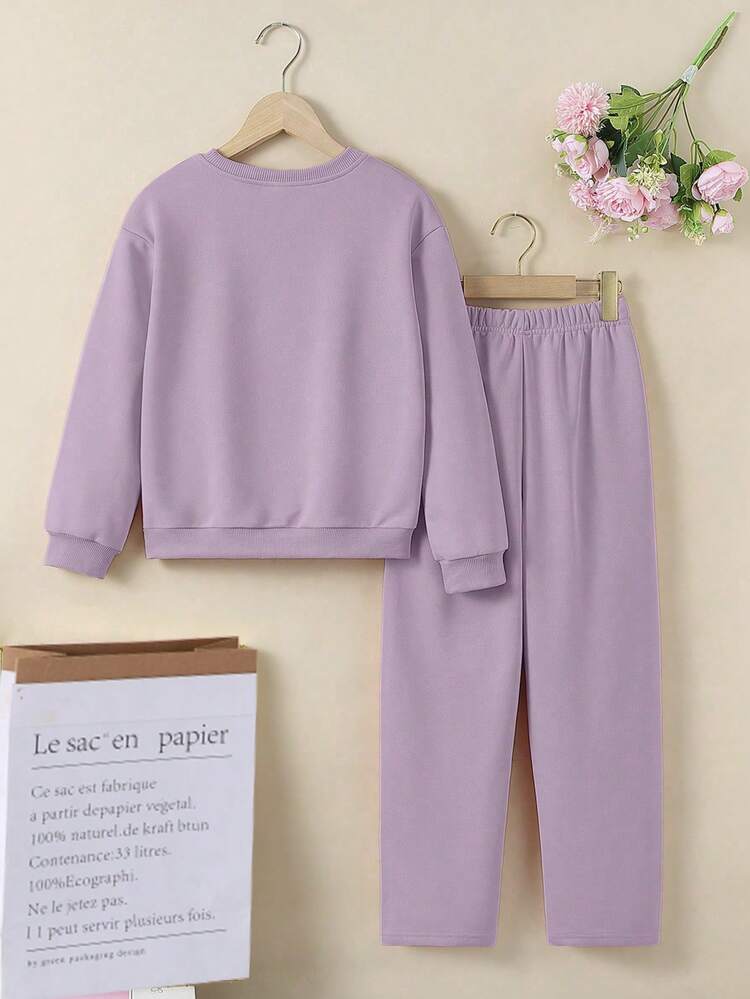 Tween Girl Letter Graphic Sweatshirt & Sweatpants