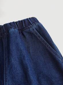 SHEIN 2 sztuki ubrań dla nastolatek w stylu casual Y2k Vintage Cool The Pocket Design, ciemnoniebieska kamizelka bez rękawów z dżinsu i wygodne luźne dżinsy, zestaw dwóch części, ubrania dla nastolatek w stylu casual, odzież na jesień i zimę, powrót do szkoły, stroje na bal maturalny, stroje na festiwal i plażę, odzież uliczna, ubrania szkolne - Niebieski - Zobacz 4