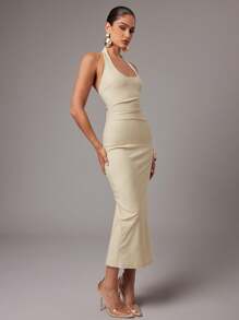 Silquee 女式纯白色露背吊带连衣裙，春夏 - 白色 - 查看 6