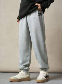 青少年男孩休闲舒适松紧腰宽松直筒纯色运动裤，适合学校、花园、海滩、生日、春季、夏季