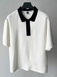 Manfinity EMRG 男士撞色边饰休闲百搭短袖 T 恤，夏季男士男士翻领衬衫 - 白色 - 查看 6