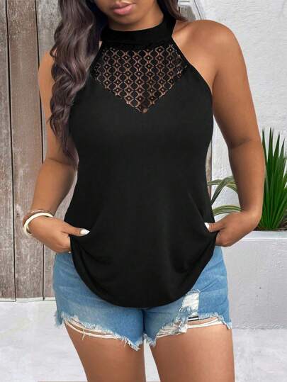 SHEIN Clasi Camisole casual en dentelle avec patchwork pour femmes grandes tailles