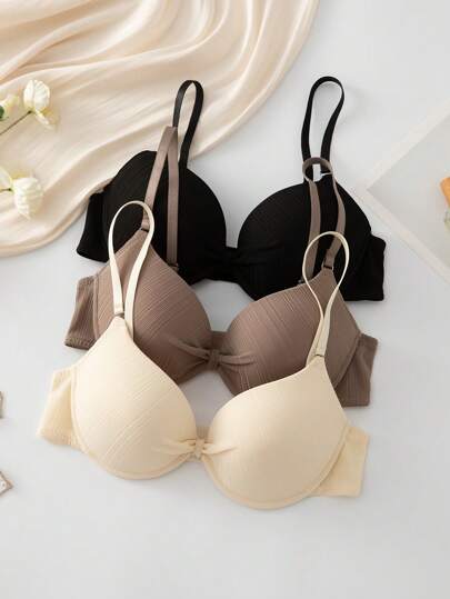 SHEIN 3pcs/Set Women Casual Simple Underwire Push-Up Bras