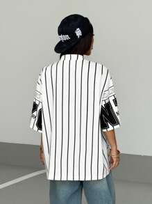StreetHx Camisa esportiva feminina de manga curta com estampa de letras streetwear - Preto e Branco - Ver 2