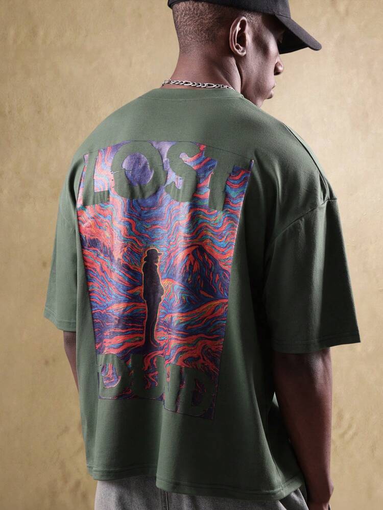 Übergroßes T-Shirt aus Baumwolle mit Landschaftsdruck und Bergmotiv