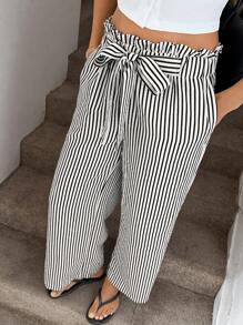 Easowa Pantalones casuales con rayas para mujer, nuevos pantalones rectos anchos y sueltos con efecto de drapeado, look alargado, para primavera y otoño