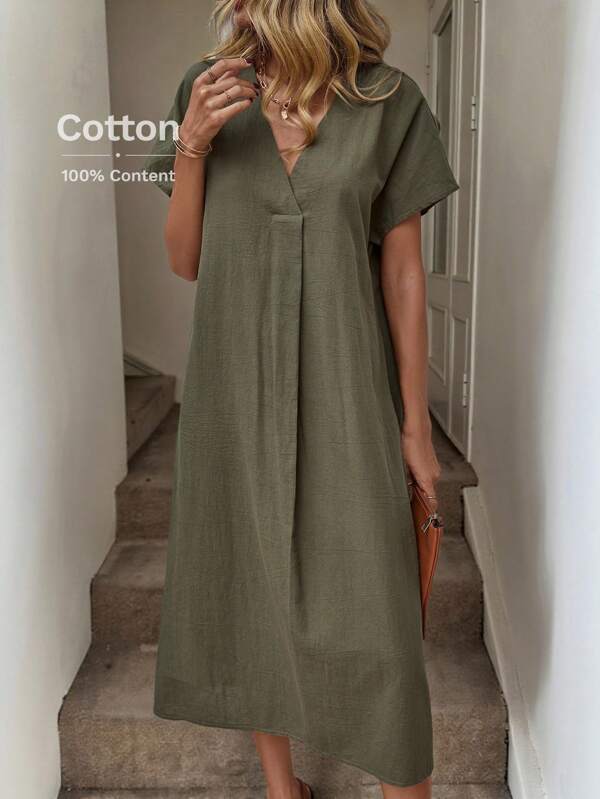 SHEIN LUNE Sólido Manga De Asa De Morcego Vestido De Túnica