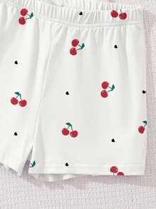 Emery Rose Kids Emery Rose Kids 可爱迷你心形樱桃印花“樱桃女孩”休闲少女短袖短裤两件套，适合夏季、海滩、度假