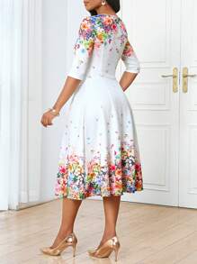SHEIN Lady 女士夏季花卉印花优雅中长连衣裙