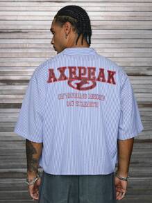 AXEPEAK Camisa Masculina com Gola Polo de Manga Curta, Modelagem Larga, com Estampa nas Costas - Azul - Visão 1