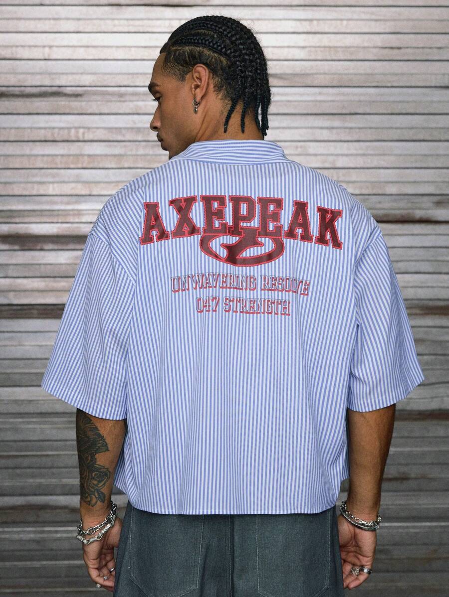 AXEPEAK Camisa Masculina com Gola Polo de Manga Curta, Modelagem Larga, com Estampa nas Costas - Azul - Visão 1