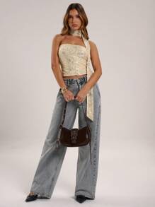 SHEIN BAE Canotta da donna decorata con paillettes a fiori, stilosa per l'estate