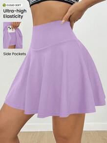 Easithlete 纯色高腰口袋设计时尚运动裙，夏季