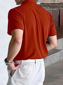 Manfinity Homme Men's Solid Color Casual Fashionable Short Sleeve Polo Shirt, Summer