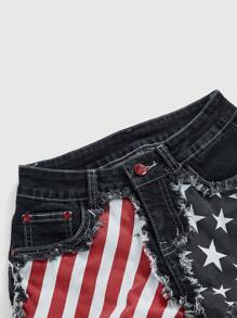 ROMWE Avant Quần short siêu ngắn in hình cờ American Girl cổ điển - Màu xanh lam - Xem 3