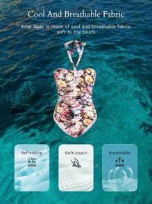 MOTF PREMIUM TRAJE DE BAÑO DE UNA PIEZA CON ESTAMPADO FLORAL Y PLISADO EN EL CUELLO - Multicolor - Ver 9