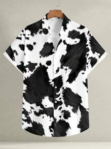 Manfinity RelaxMax Camisa casual de manga corta de verano para hombre con botones frontales y estampado total