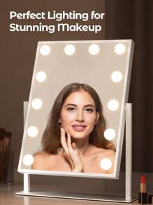 Teckwe Espejo de vanidad blanco con luces, 12 bombillas regulables, espejo de maquillaje con control táctil inteligente para sala de glamour, dormitorio, espejo de vanidad desmontable con luces, espejo de maquillaje, 3 ajustes de color de luz, regalo del Día de San Valentín - Blanco - Ver 2