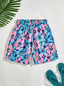 男士蓝色简约清新时尚花卉印花三角裤，沙滩泳装男士花卉泳裤男士泳裤男士花卉泳裤