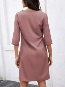 INAWLY 大码女式V领宽松长袖连衣裙，夏季时尚 - 粉色 - 查看 2