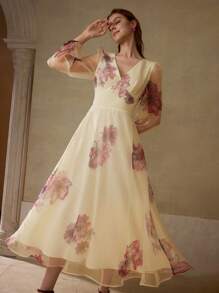 MOTF PREMIUM Blumenprint Kontrast Mesh Kleid