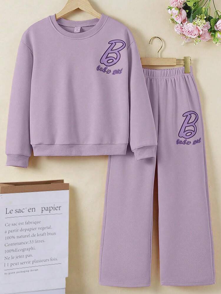 Tween Girl Letter Graphic Sweatshirt & Sweatpants