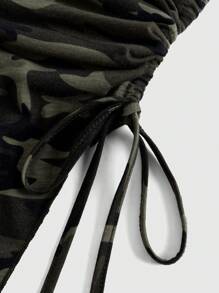 ROMWE J-Fashion Y2K 风格短款不对称抽绳迷彩印花紧身性感迪斯科上衣 - 軍綠色 - 查看 4