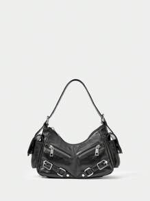 Túi xách đinh tán xe máy thiết kế khóa kéo cho nữ - màu đen - Xem 3