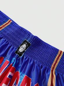 ROMWE MEN Prep Bộ đồ thể thao nam họa tiết rồng theo phong cách anime gồm áo và quần đùi. - Màu xanh lam - Xem 7