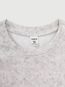 SHEIN Set 1 tricou cu mânecă scurtă și pantaloni lungi evazați pentru fete, vintage, casual, cu guler rotund, model cu litere, potrivit pentru joacă în aer liber și școală - Gri - Vizualizare 9