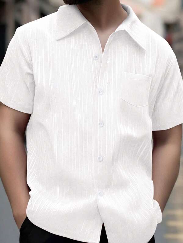 SHEIN Teen Boys' Summer Casual Solid Color Short Sleeve Shirt