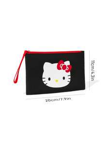 HELLO KITTY AND FRIENDS | SHEIN 1个可爱卡通印花轻便化妆包，非常适合收纳化妆品、文具、日用品、数码产品等，通勤、上学、旅行皆宜，男女老少皆可佩戴，猫咪图案 - 黑色 - 查看 7