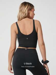 GLOWMODE FeatherFit™ Corset Crush 心形领口可拆卸罩杯束身衣款式运动背心低冲击瑜伽普拉提 Barre Studio 日常休闲装 - 黑色 - 查看 2