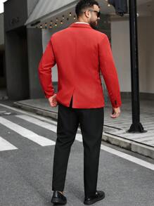 Manfinity Mode 大码男士提花长袖夹克和裤子套装 - 紅色 - 查看 2