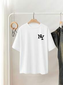 Damen Schwarzes T-Shirt mit NYC Schrift Locker Sitzend Rundhalsausschnitt Kurzarm, Lässig Sommer Top mit elegantem, bequemem Design, passend für legere Unternehmungen