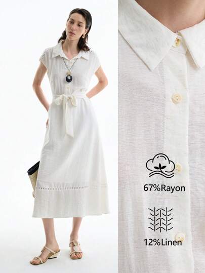 Aalyst Vestido largo elegante y minimalista con diseño de cuello sólido, encaje calado y cintura con lazo para mujeres/Vestidos africanos para mujeres/Vestidos africanos para mujeres/Vestidos de vendaje/Casual elegante/Otoño, Halloween, Regreso a la escuela/Ropa de invierno para mujer/Vestidos modestos para mujer/Vestido midi de lino