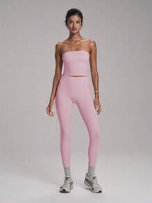 Easithlete Fashionable Vintage Mature Sexy Classic Exercise, Dance, Yoga Shapely Elastic Comfortable Body-Shaping, Lift Butt, Bust-Enhancing Slimming Full Length Leggings Set For Women Workout Women Sets - Pink - View 4