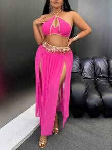 Fantasy Costume 3pcs/Set Sequined Tassel Skirt + Sexy Bra + Thong Underwear