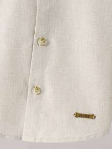 儿童男孩休闲立领纽扣衬衫，卡其色衬衫，基本款上衣，返校季，适合花园、海滩、生日