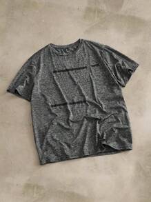 EASEVO Men Plus Size Casual Plain Casual Round Neck Short Sleeve T-Shirt, For Going Out, Summer - Dark Grey - View 1