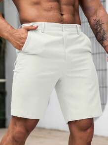 Manfinity Homme 男士纯色休闲口袋百搭通勤短裤白色短裤男男士白色短裤男士白色短裤奶油色短裤男士短裤白色