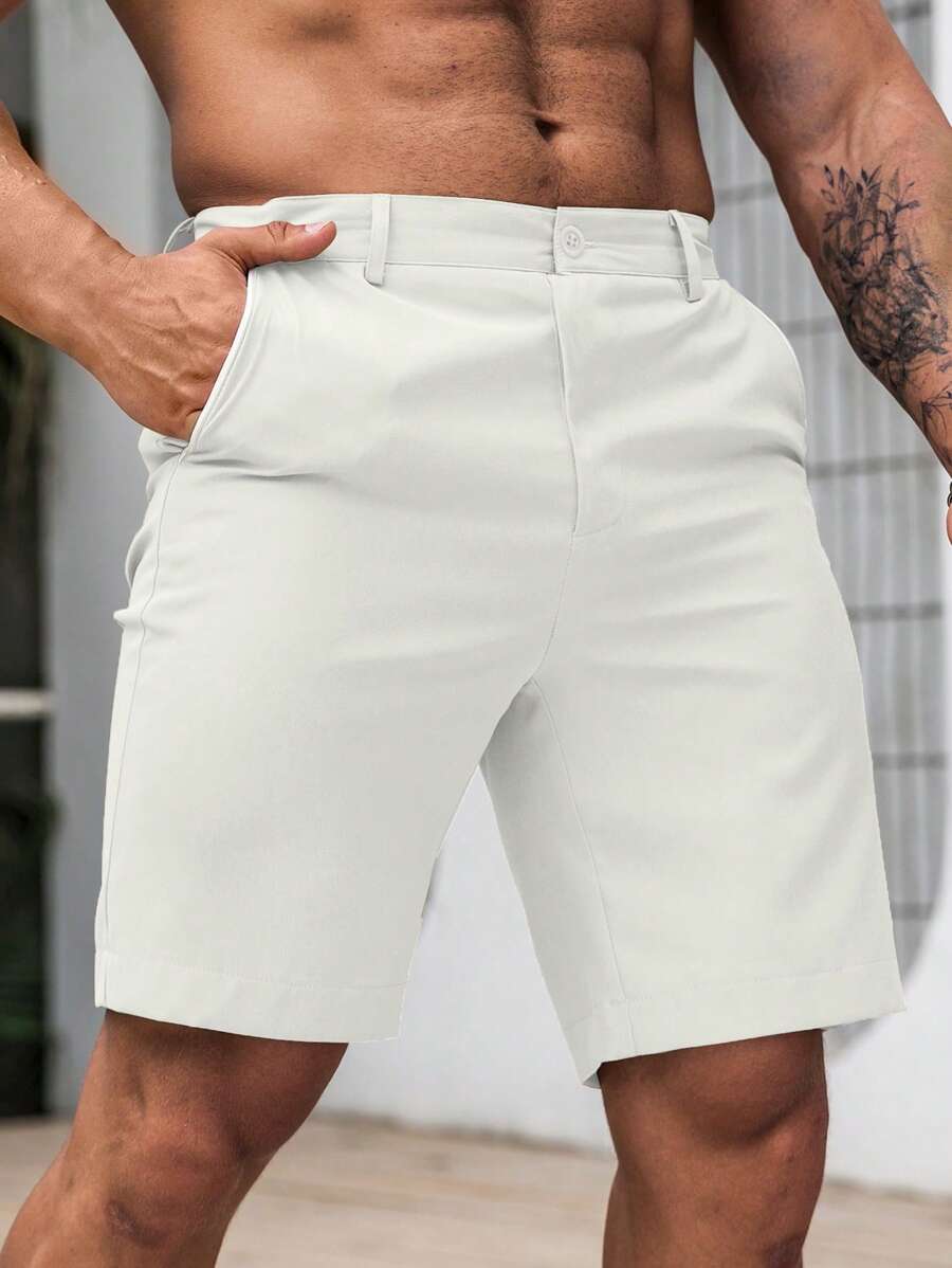 Manfinity Homme 男士纯色休闲口袋百搭通勤短裤白色短裤男男士白色短裤男士白色短裤奶油色短裤男士短裤白色