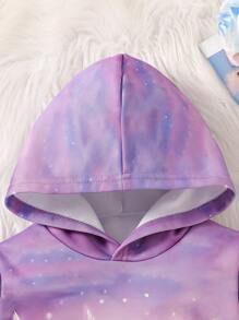Young Girl Casual Dreamlike Purple Gradient Tie-Dye Unicorn Print Hooded Long Sleeve Sweatshirt, Suitable For Spring And Autumn Fall Winter - Purple - View 7