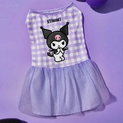 HELLO KITTY AND FRIENDS | SHEIN 卡通图案撞色网眼宠物连衣裙，格子图案，猫狗连衣裙，甜美风格，尺码XXS-XXXXL，特小号，特大号，