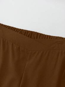 SHEIN Tall Plus Size Women Elastic Waist Casual Straight Wide Leg Pants Fall Cloth For Women - Brown - View 3