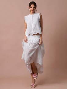 Enchnt Falda maxi elástica de cintura con bordado y volantes blancos, romántica para mujer, ideal para vacaciones, casual y cómoda para fiestas de cumpleaños, días festivos, citas dulces, viajes diarios, vacaciones, temporada de bodas, versátil en verano, conciertos, estilo bohemio - Blanco - Ver 5